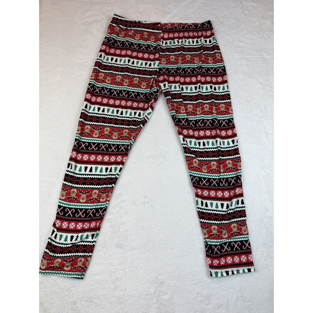 No Boundaries Juniors XXL 2XG Christmas Fair Isle Reindeer Leggings Red Green